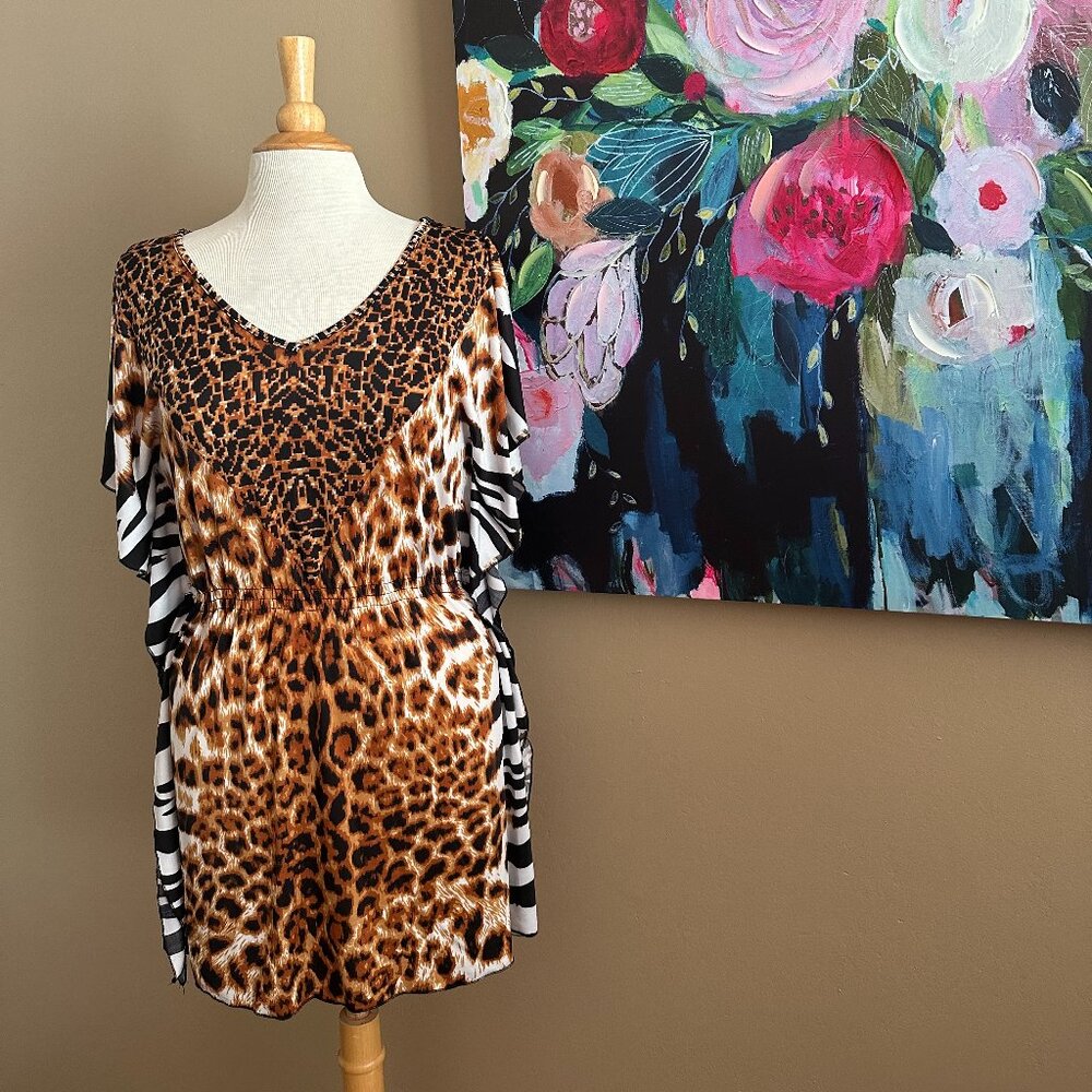 La Moda Beachwear Animal Print Tunic Cover-Up Size S/M